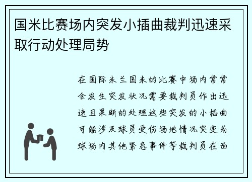 国米比赛场内突发小插曲裁判迅速采取行动处理局势
