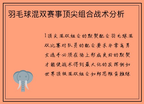 羽毛球混双赛事顶尖组合战术分析